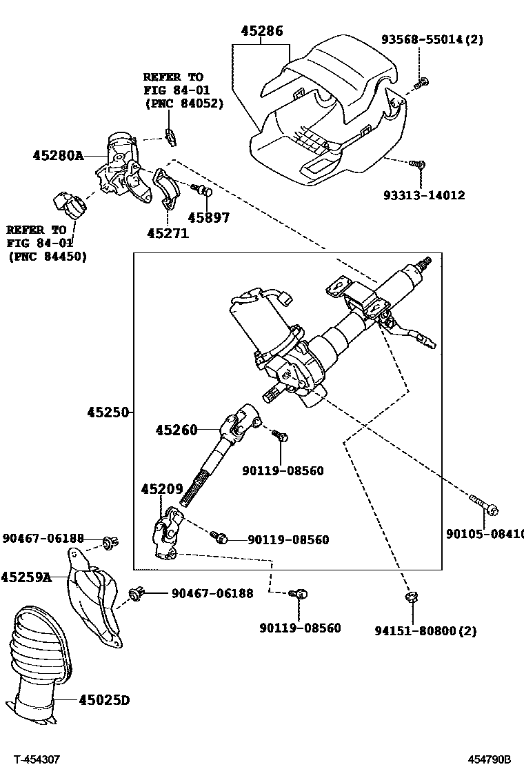 Toyota YARIS Steering Column & Shaft EPC diagram — 454790B