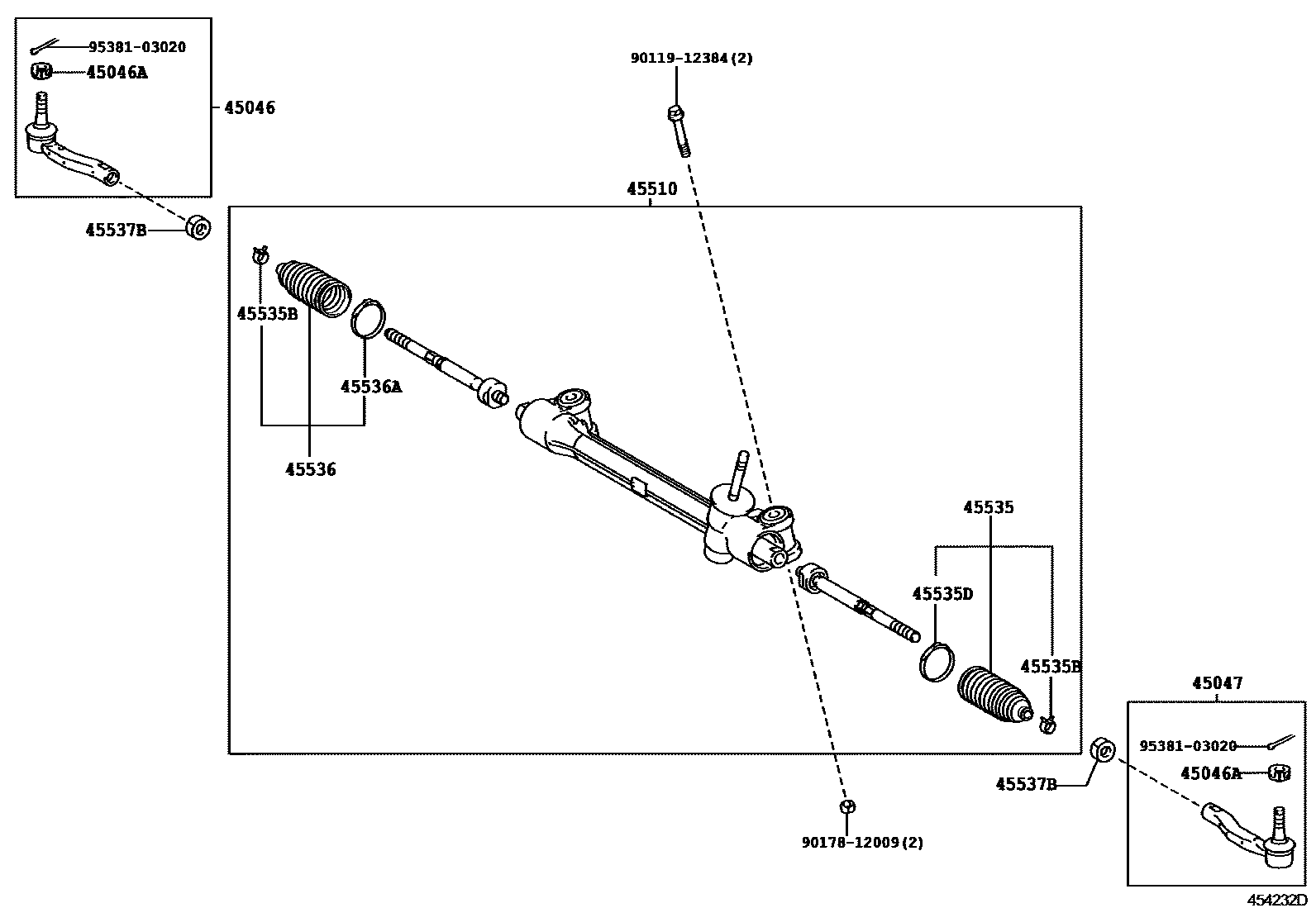 Toyota YARIS 前转向齿轮和连杆 EPC diagram — 454232D