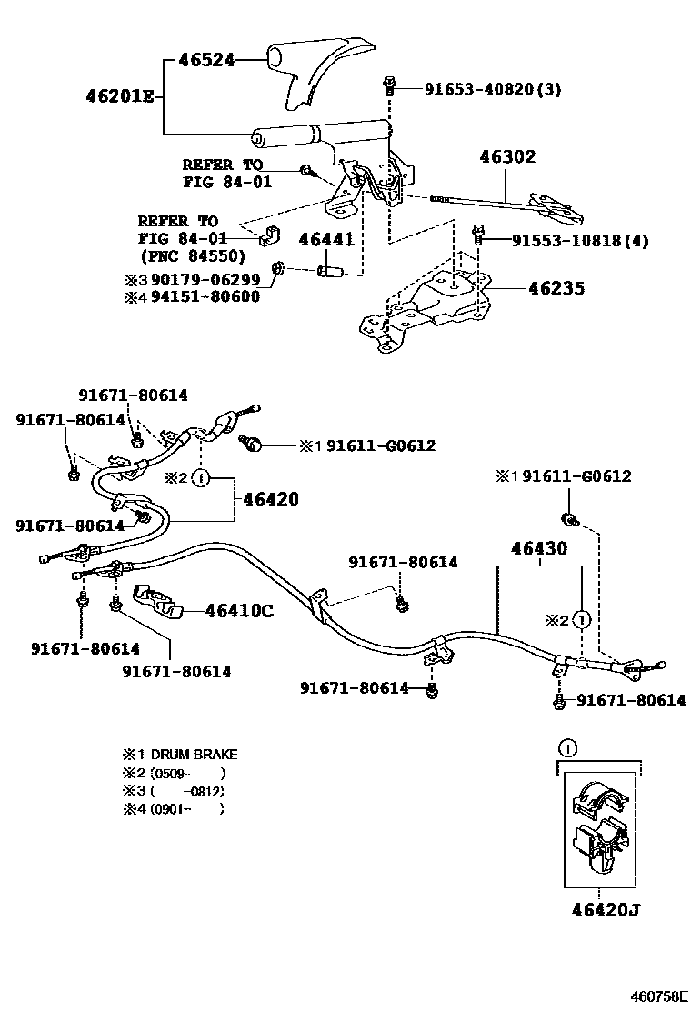 Toyota YARIS Parking Brake & Cable EPC diagram — 460758E