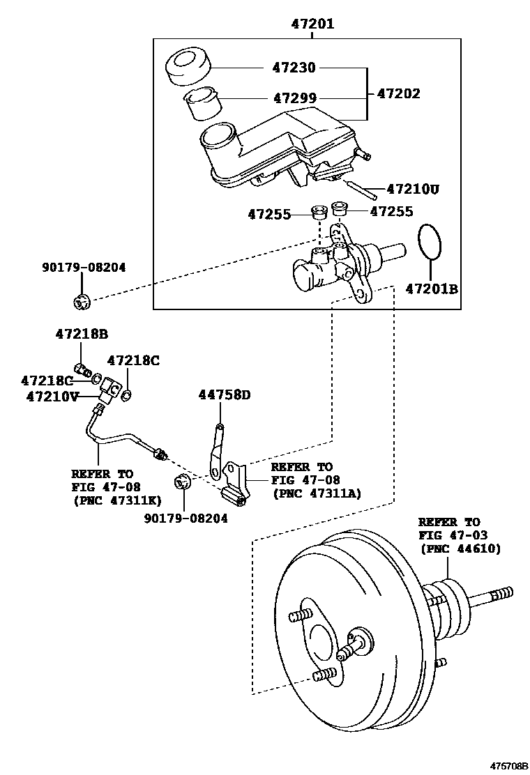 Toyota YARIS 制动总泵 EPC diagram — 475708B