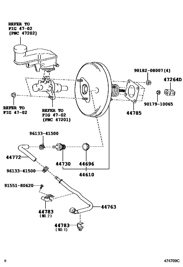 Toyota YARIS 制动助力器和真空管 EPC diagram — 474709C