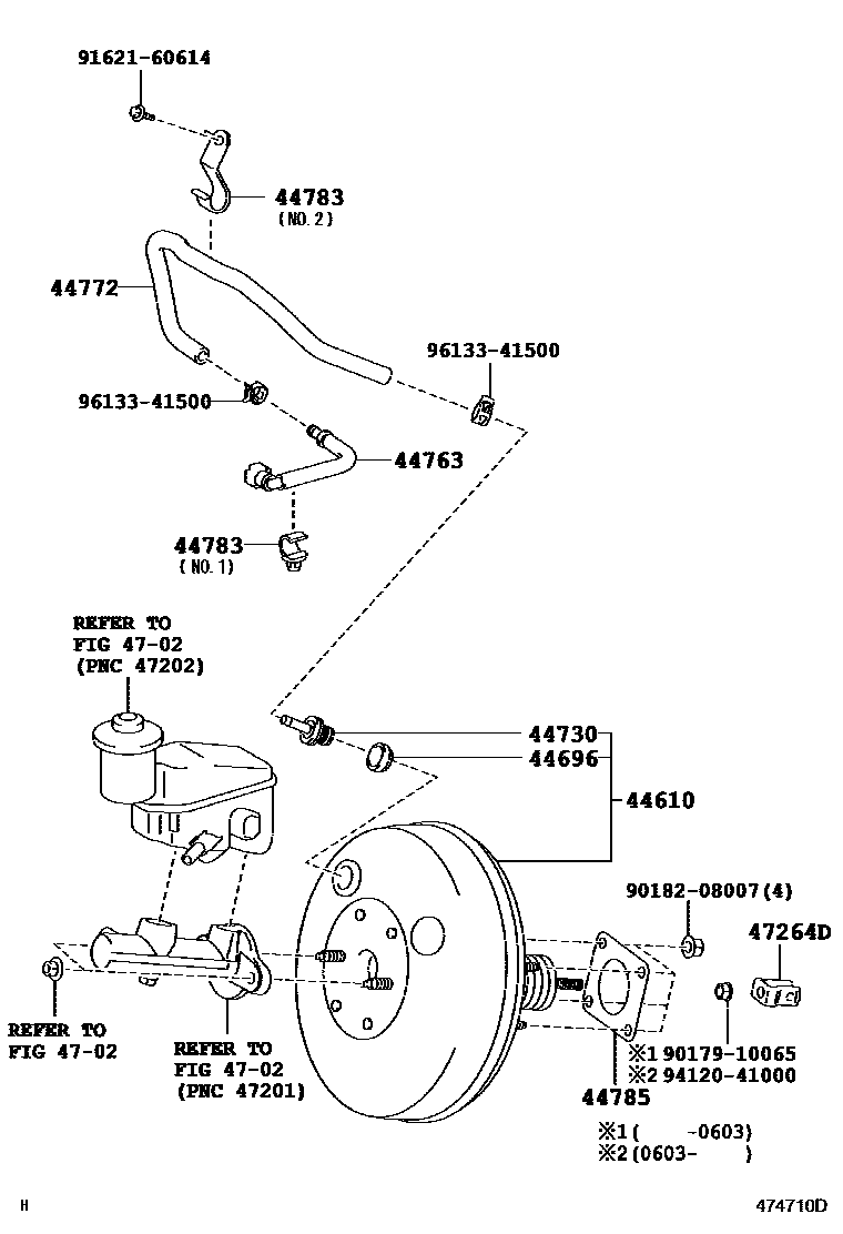 Toyota YARIS 制动助力器和真空管 EPC diagram — 474710D