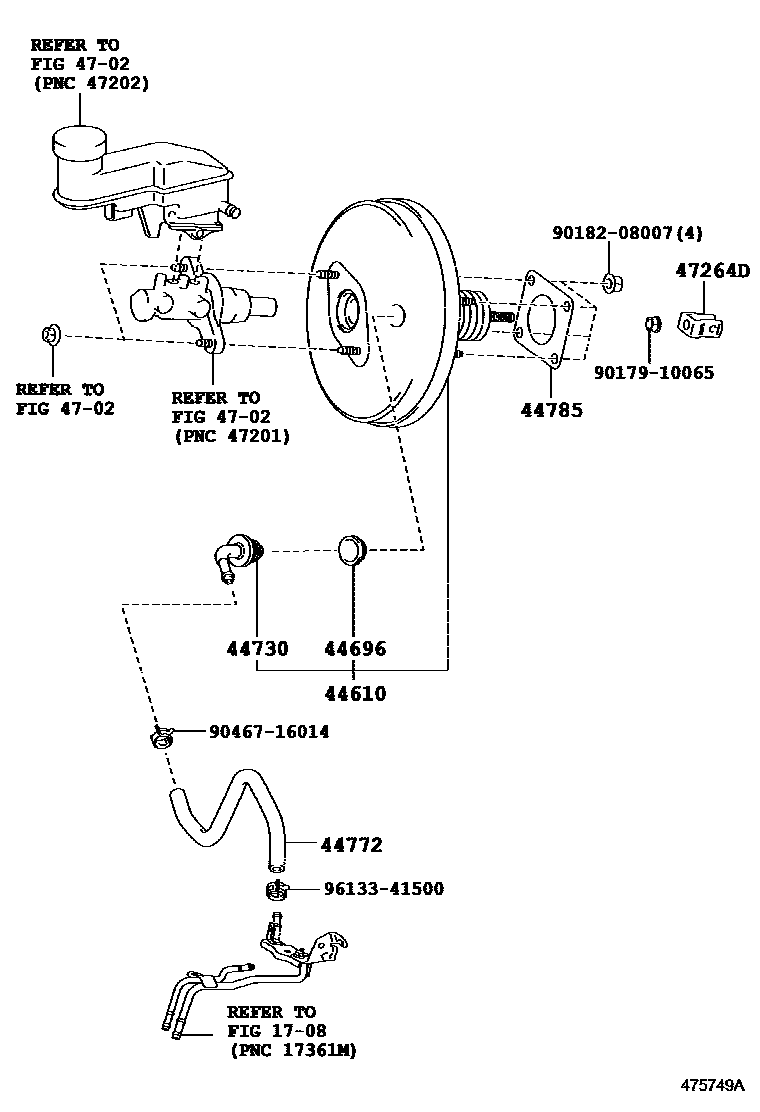 Toyota YARIS 制动助力器和真空管 EPC diagram — 475749A