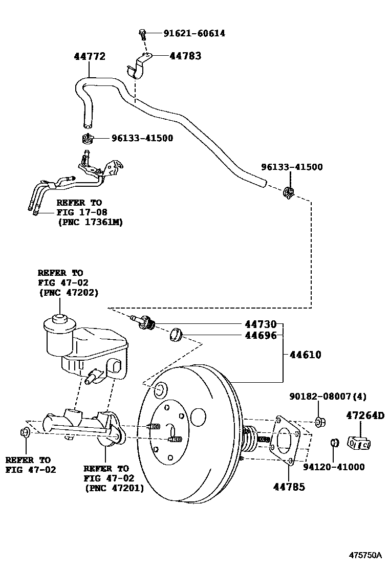 Toyota YARIS 制动助力器和真空管 EPC diagram — 475750A