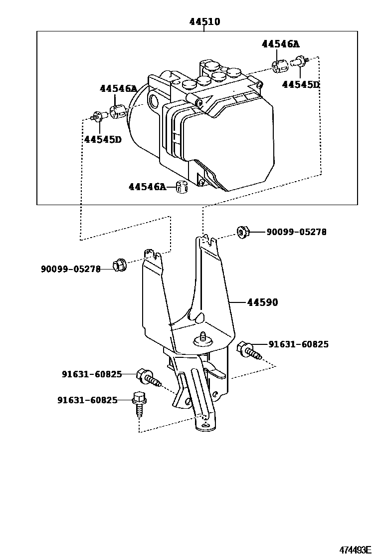 Toyota YARIS 制动配管和卡箍 EPC diagram — 474493E
