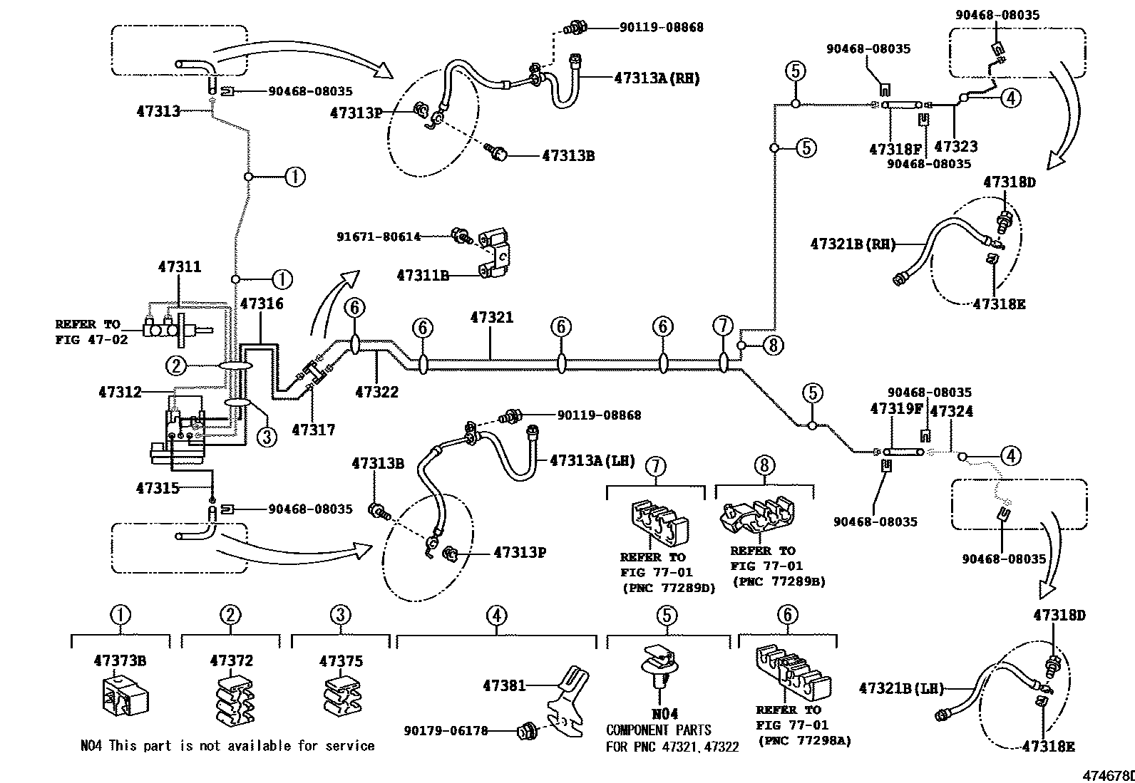 Toyota YARIS 制动配管和卡箍 EPC diagram — 474678D