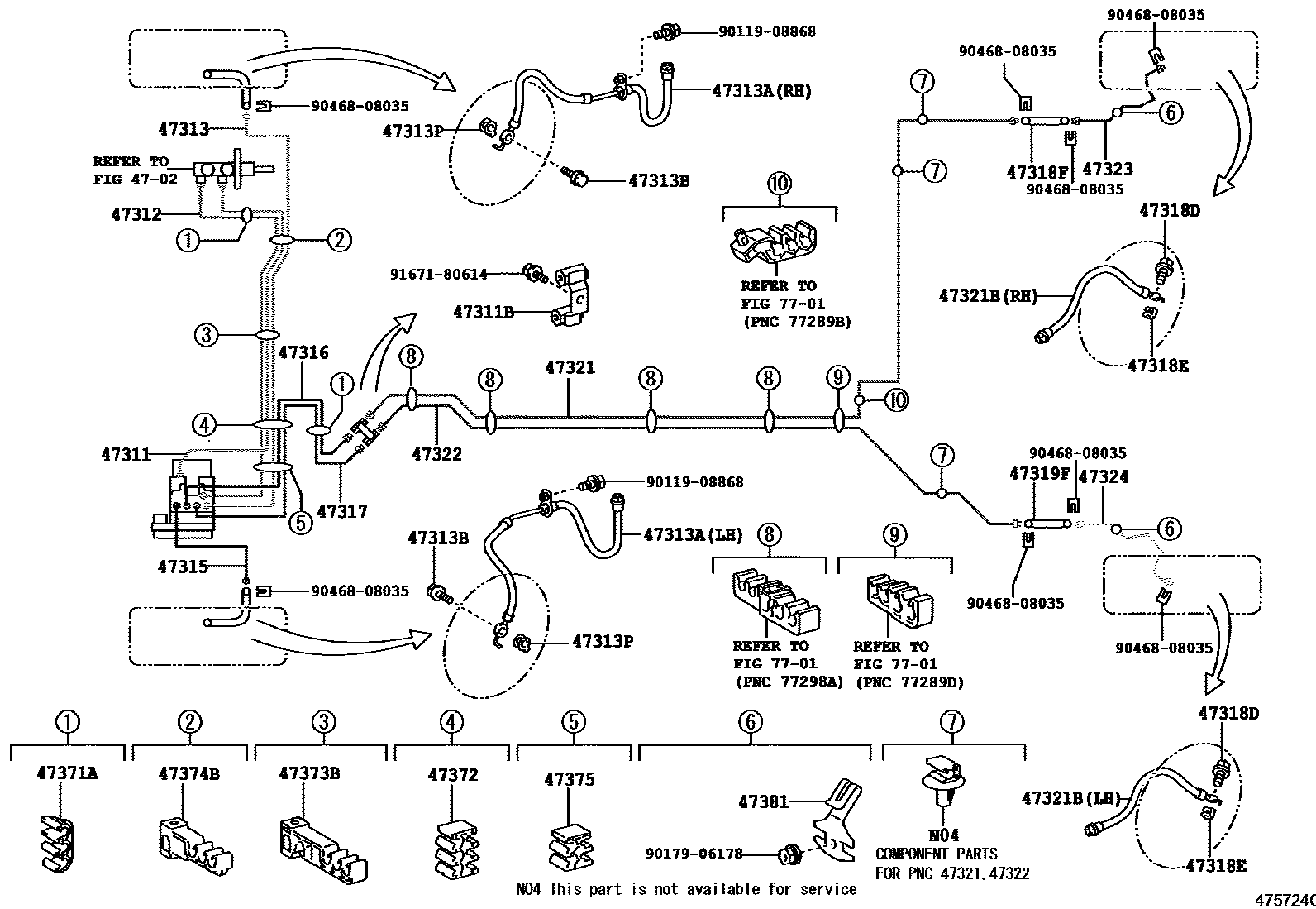 Toyota YARIS 制动配管和卡箍 EPC diagram — 475724C