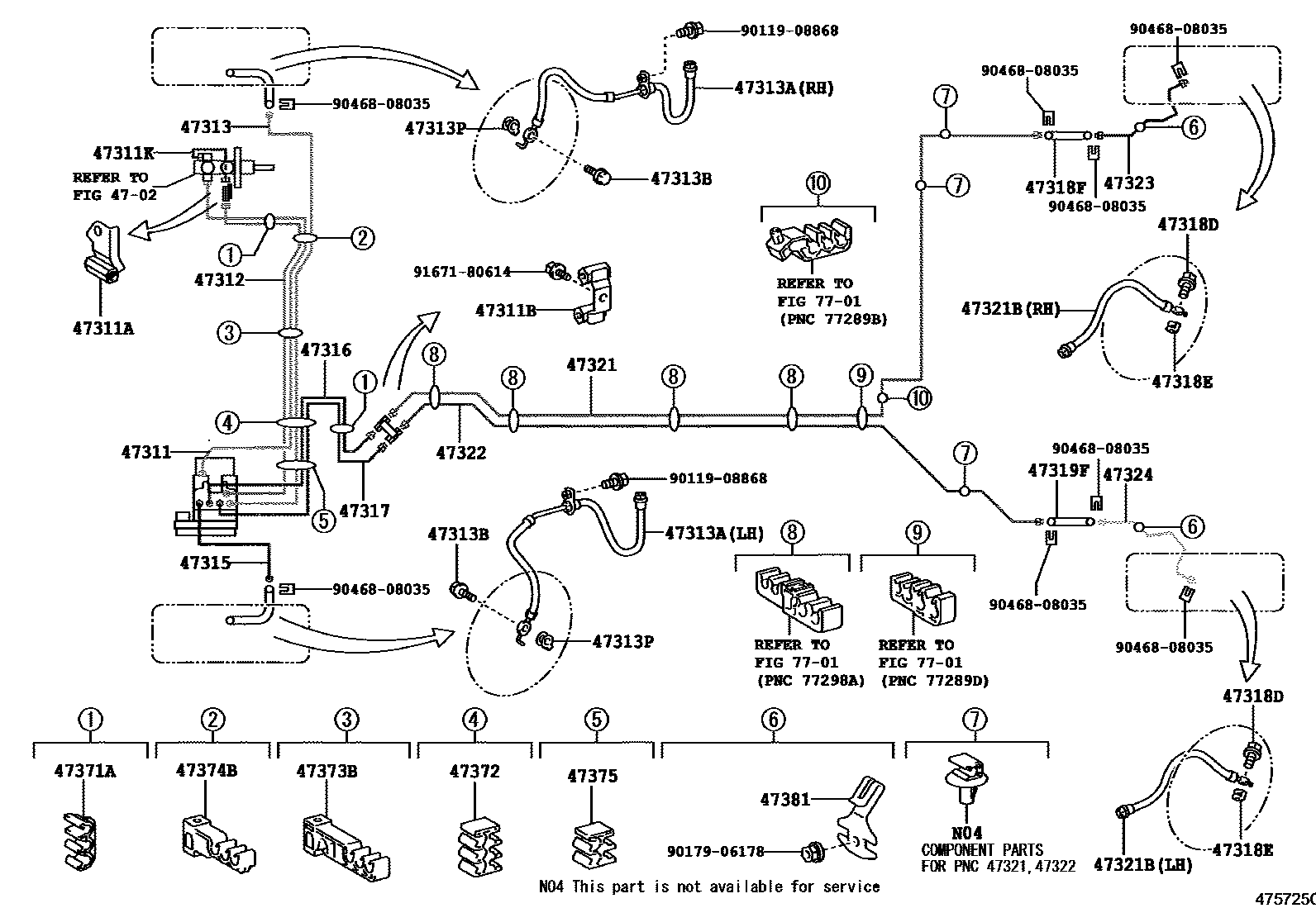 Toyota YARIS 制动配管和卡箍 EPC diagram — 475725C