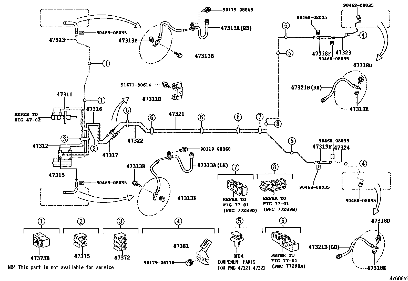 Toyota YARIS 制动配管和卡箍 EPC diagram — 476065B
