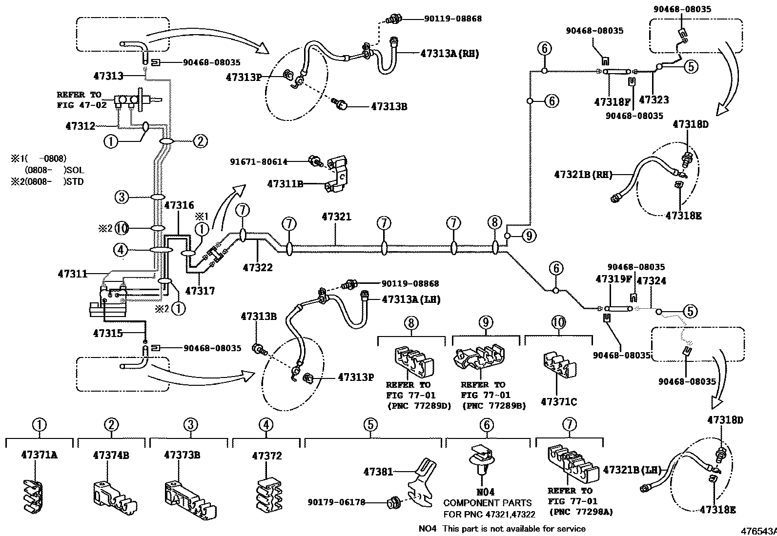 Toyota YARIS 制动配管和卡箍 EPC diagram — 476543A