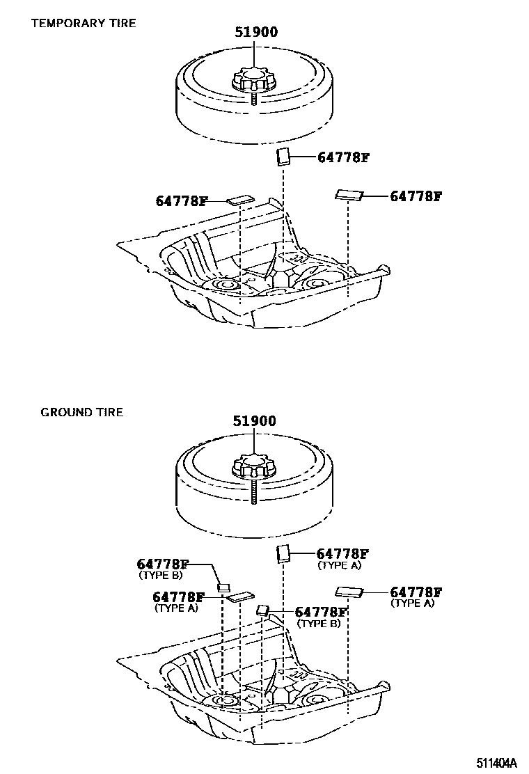 Toyota YARIS Spare tire rack EPC diagram — 511404A