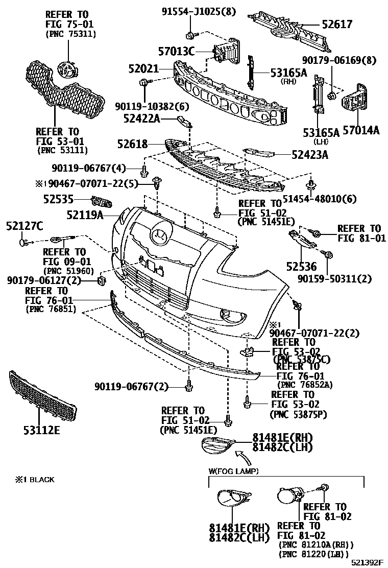 Toyota YARIS 前保险杠及附件 EPC diagram — 521392F