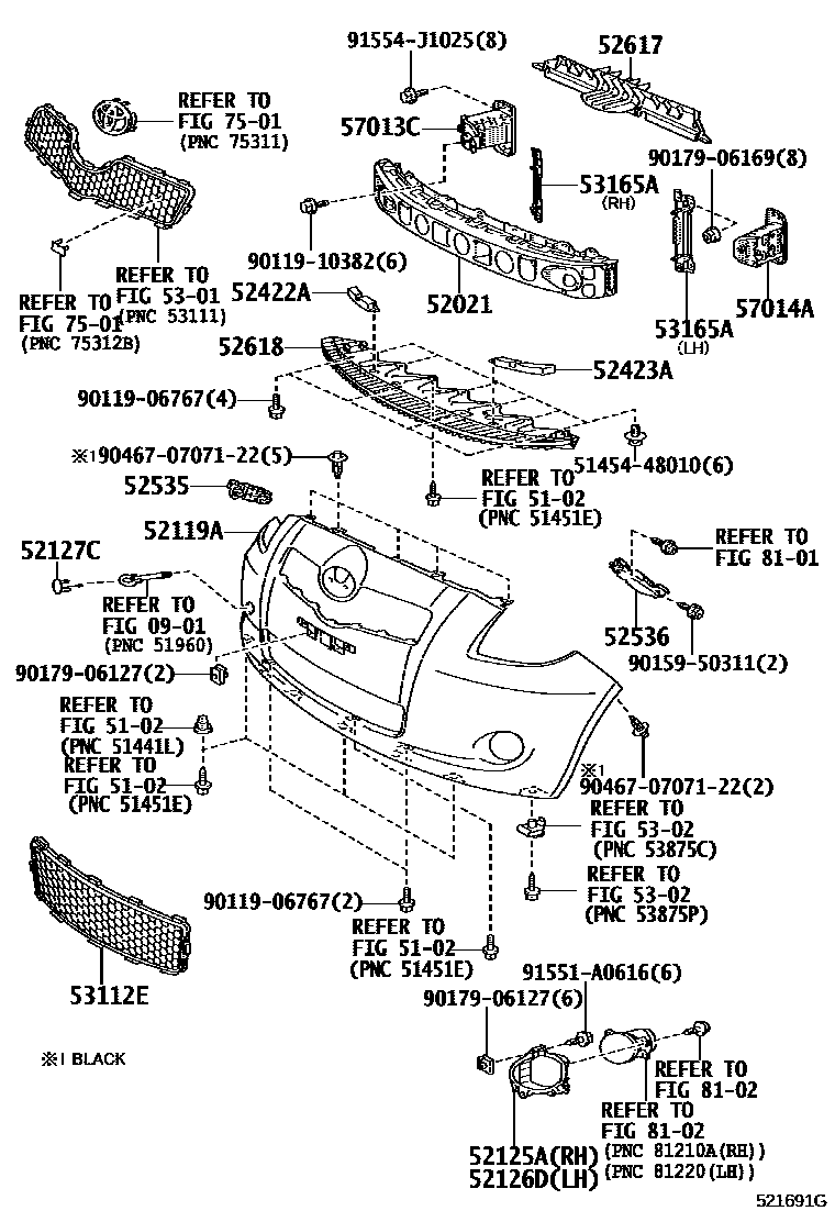 Toyota YARIS 前保险杠及附件 EPC diagram — 521691G