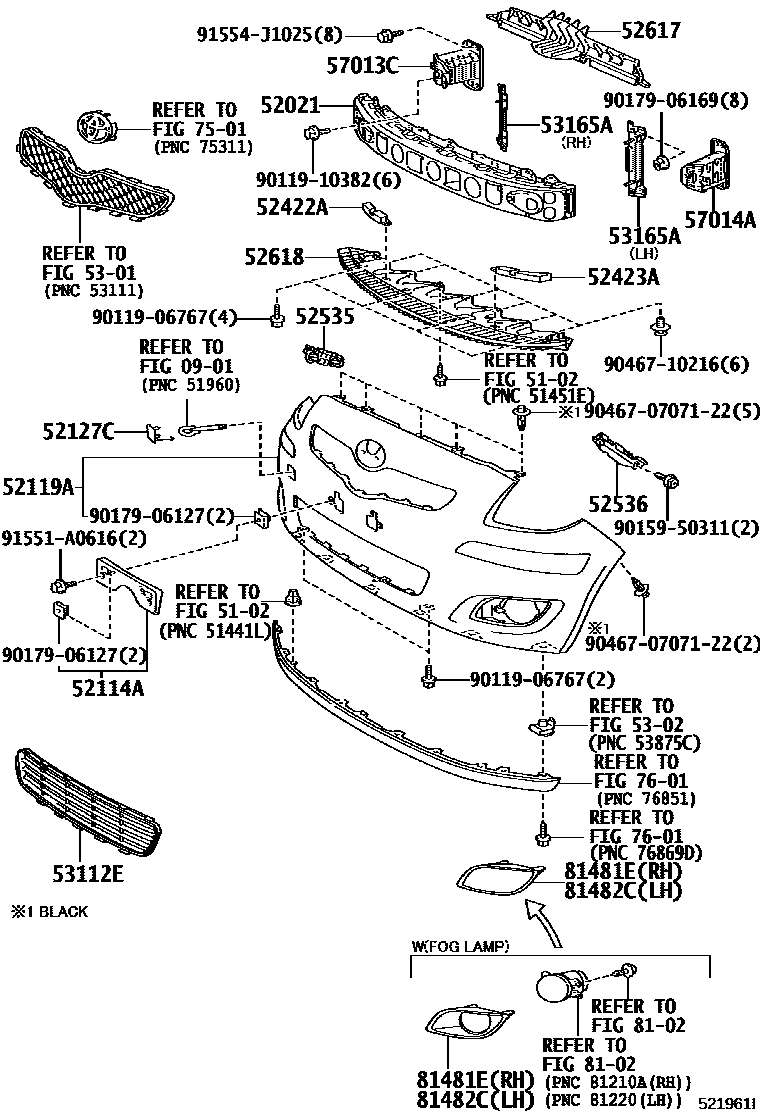 Toyota YARIS 前保险杠及附件 EPC diagram — 521961I