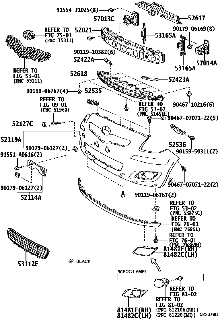 Toyota YARIS 前保险杠及附件 EPC diagram — 522379D