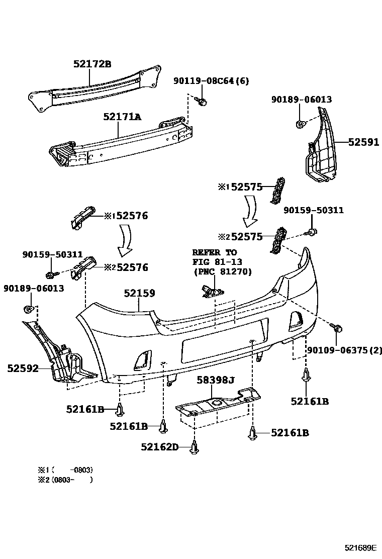 Toyota YARIS 后保险杠及附件 EPC diagram — 521689E