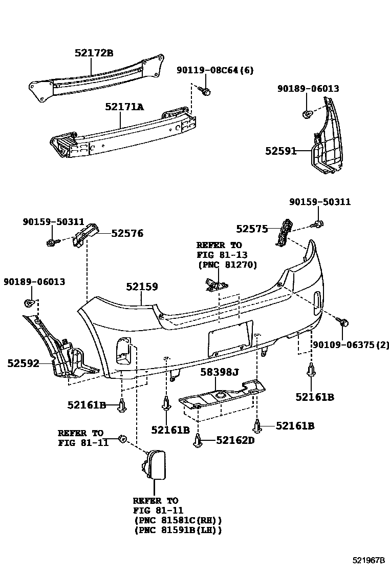 Toyota YARIS 后保险杠及附件 EPC diagram — 521967C