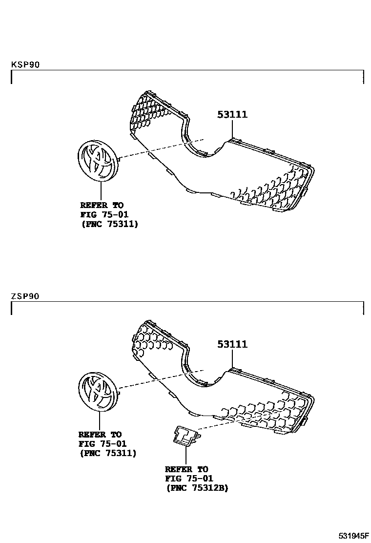 Toyota YARIS radiator grille EPC diagram — 531945F