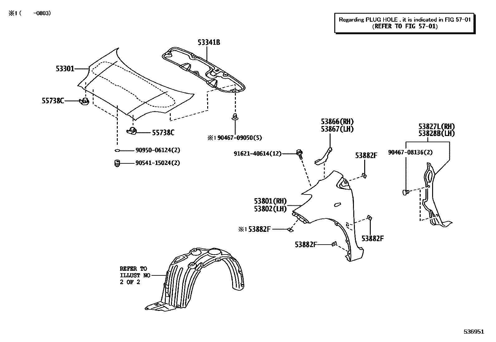 Toyota YARIS 发动机盖和前翼子板 EPC diagram — 536951