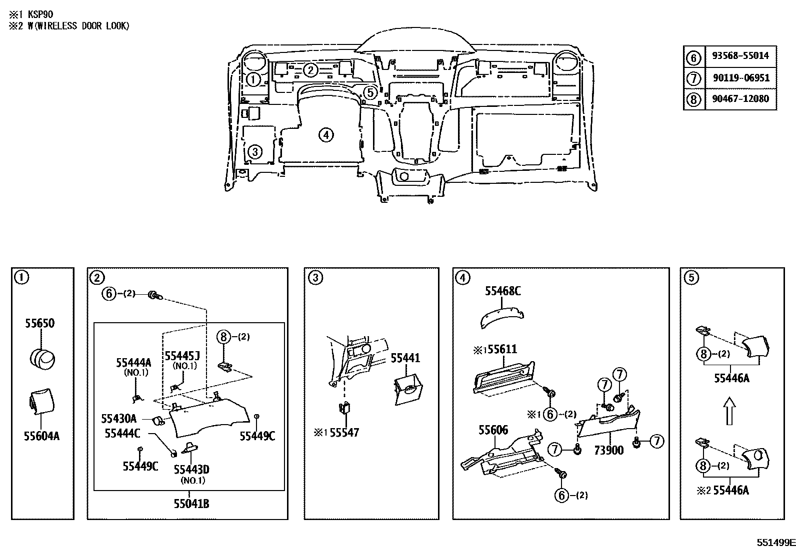 Toyota YARIS 仪表板和手套箱 EPC diagram — 551499E