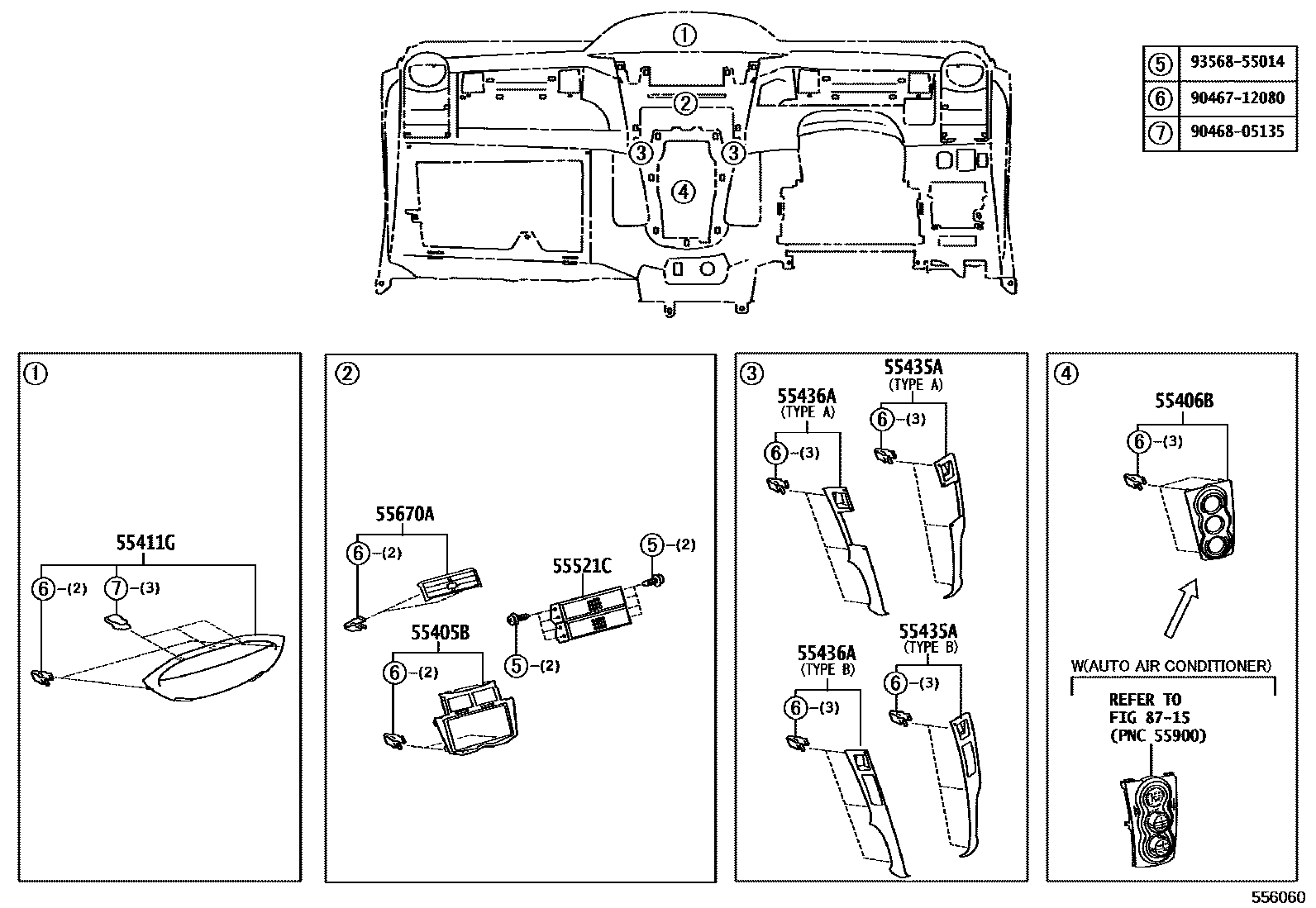 Toyota YARIS 仪表板和手套箱 EPC diagram — 556060