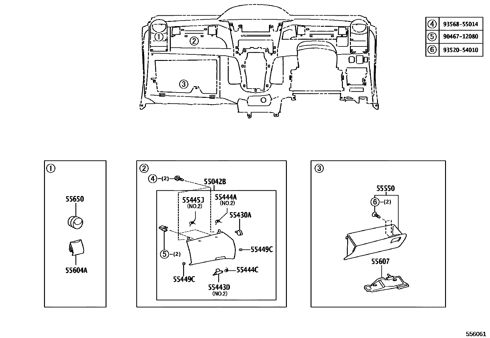 Toyota YARIS 仪表板和手套箱 EPC diagram — 556061