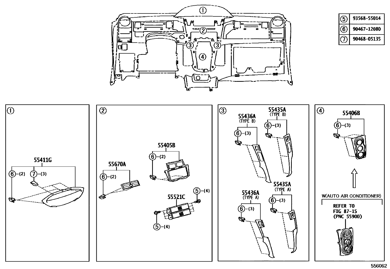 Toyota YARIS 仪表板和手套箱 EPC diagram — 556062