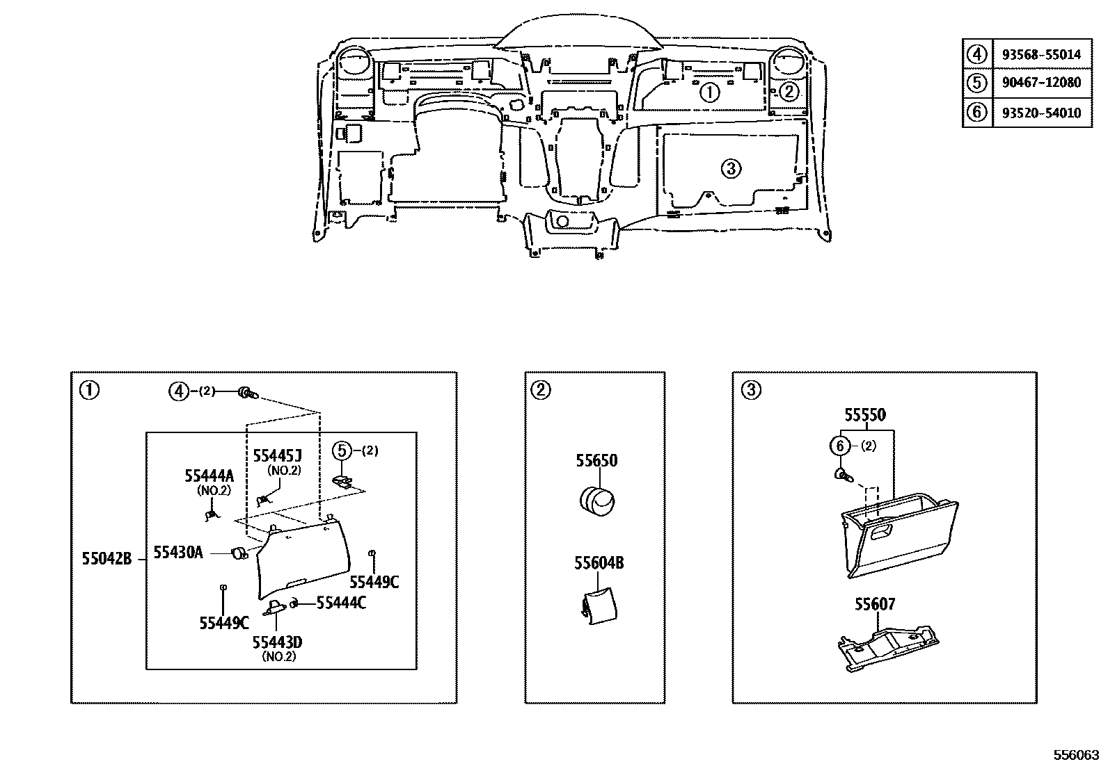 Toyota YARIS 仪表板和手套箱 EPC diagram — 556063
