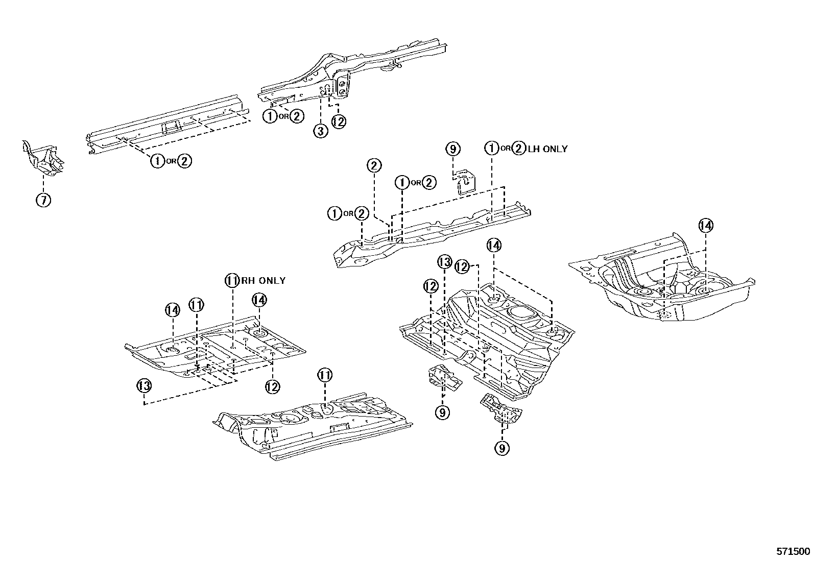 Toyota YARIS hole plug EPC diagram — 571500