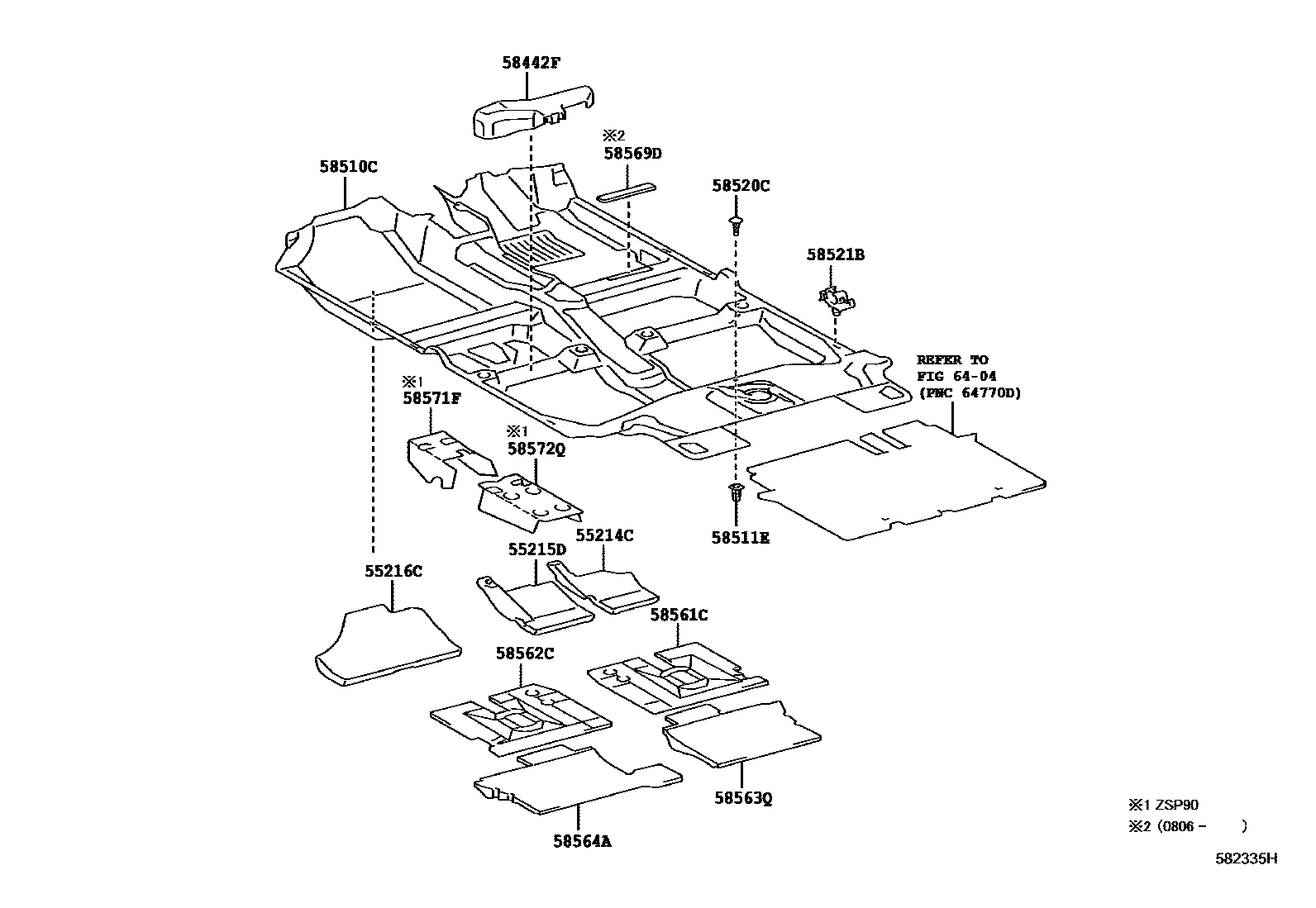 Toyota YARIS 地板垫和地毯 EPC diagram — 582335H