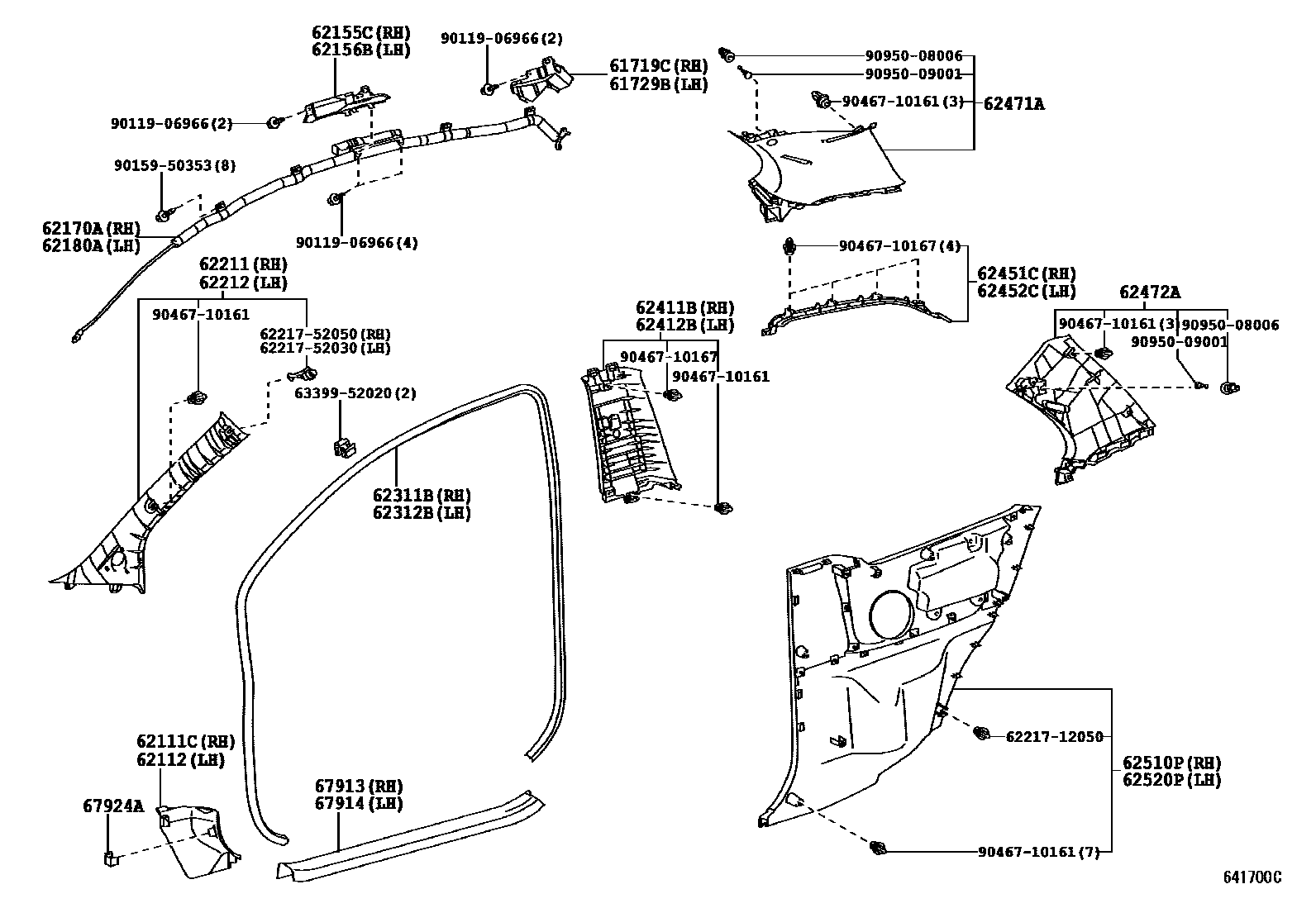 Toyota YARIS 内饰板和车门防水胶条 EPC diagram — 641700C