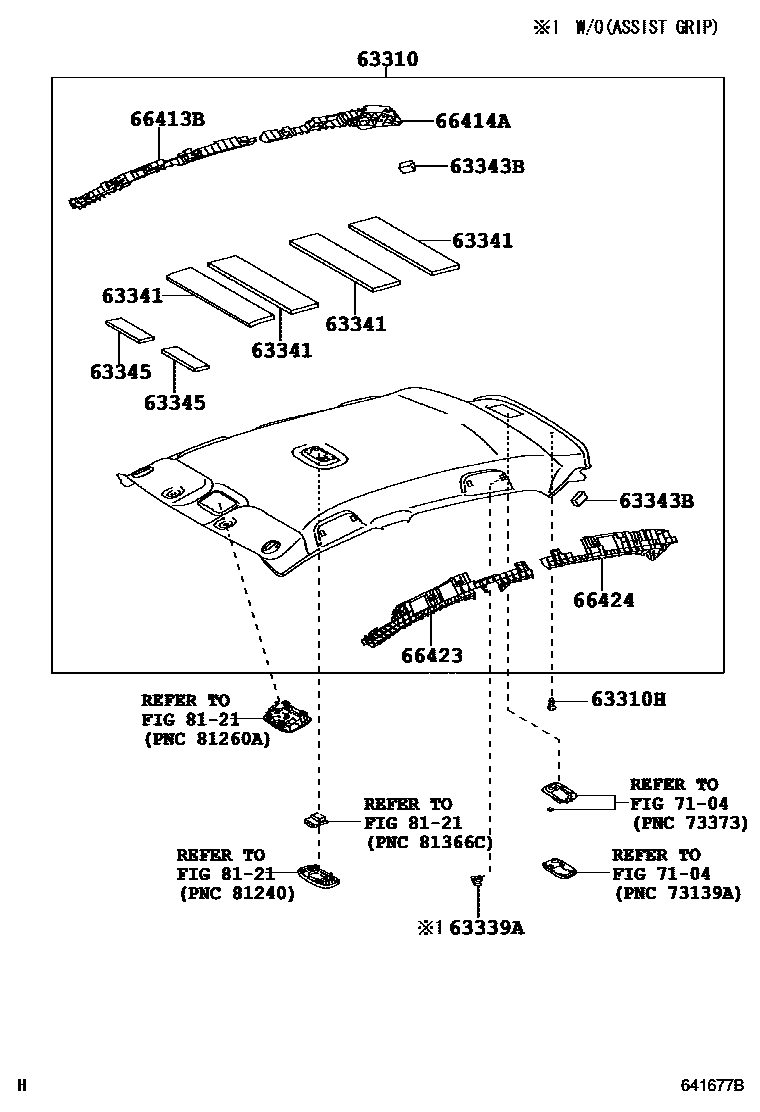 Toyota YARIS 车顶内衬和消声垫 EPC diagram — 641677B