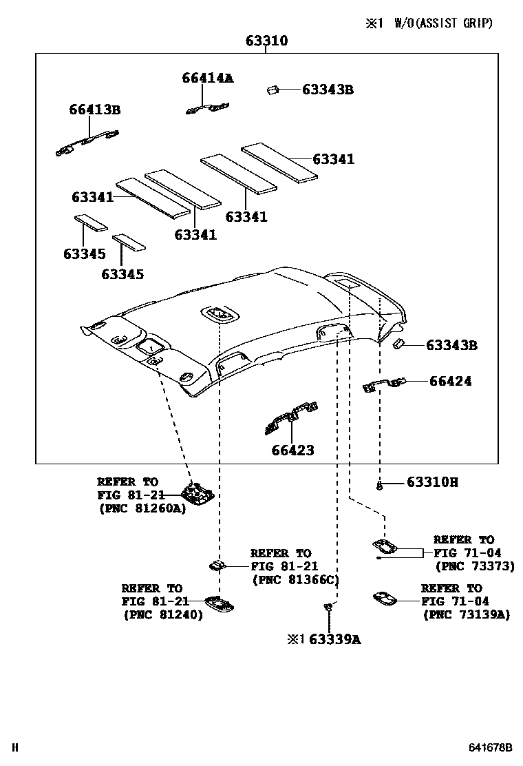 Toyota YARIS 车顶内衬和消声垫 EPC diagram — 641678B
