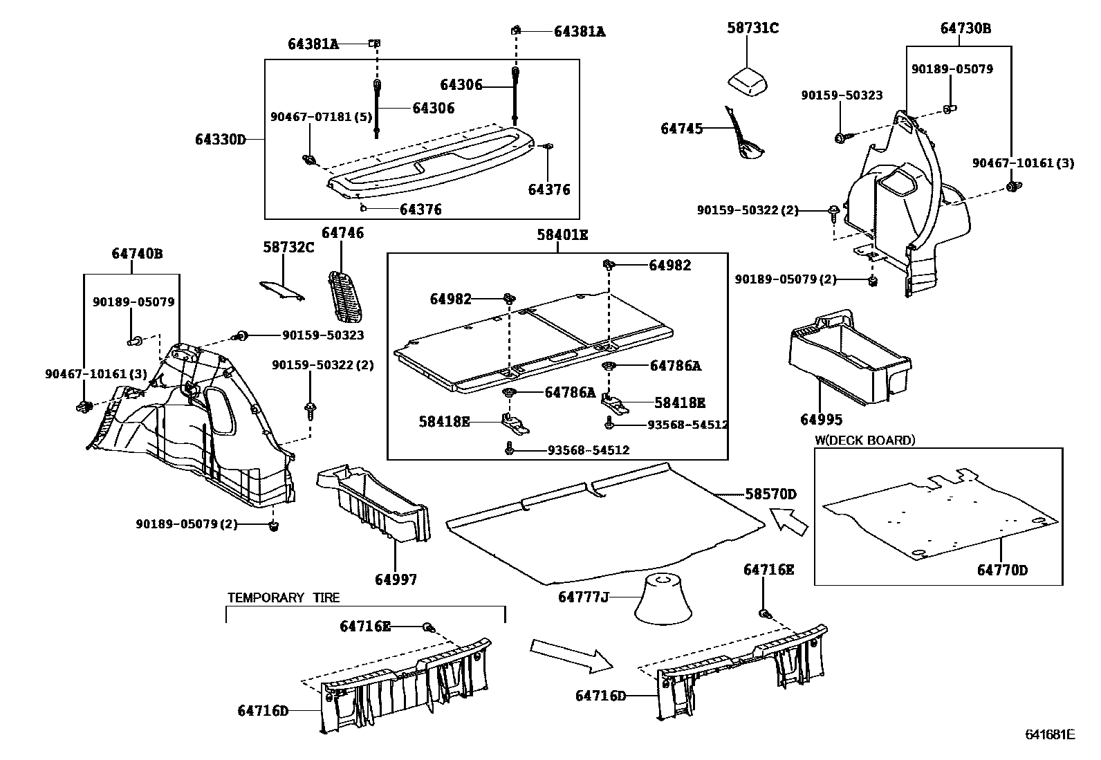 Toyota YARIS 底板和底板装饰罩 EPC diagram — 641681E