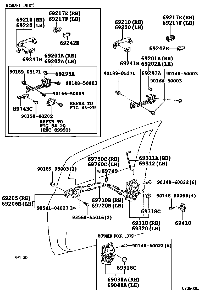 Toyota YARIS 前门锁和车门把手 EPC diagram — 673960E