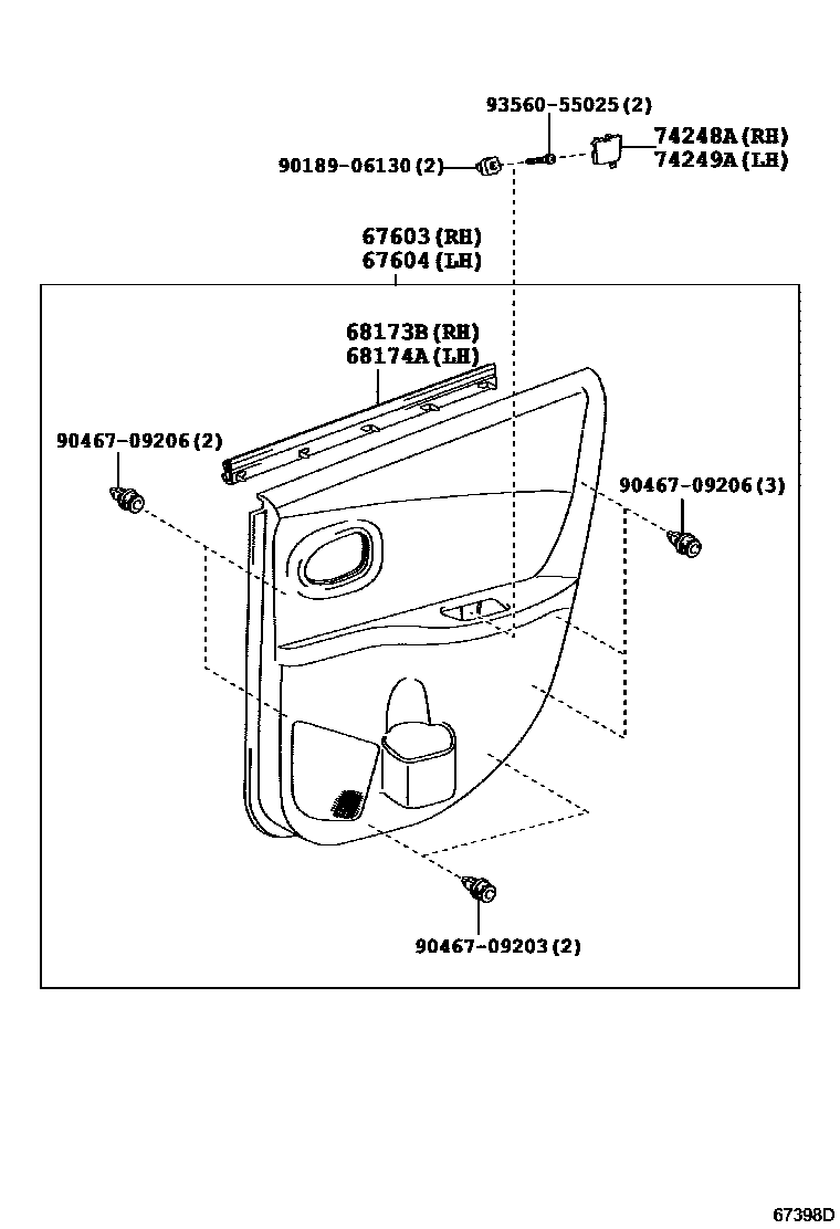 Toyota YARIS 后门板和后门玻璃 EPC diagram — 673982D