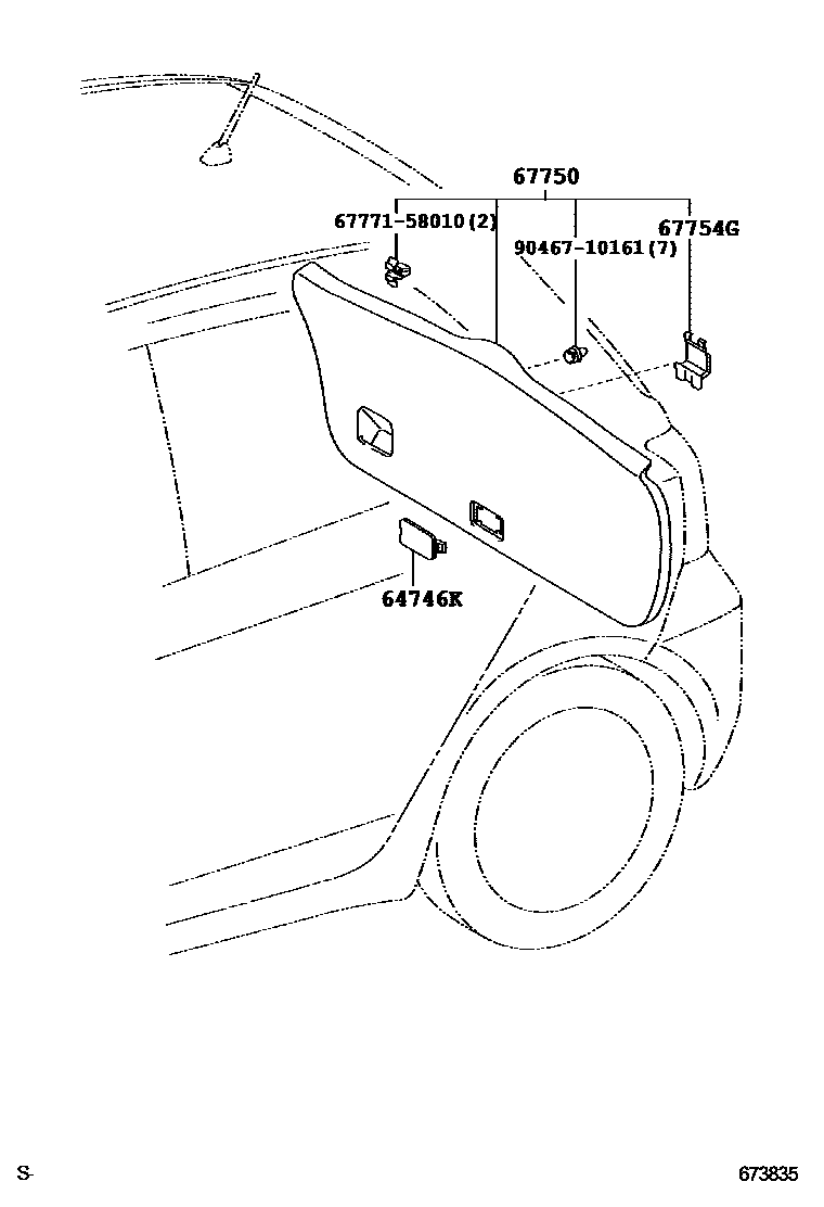 Toyota YARIS 背门板和背门玻璃 EPC diagram — 673835