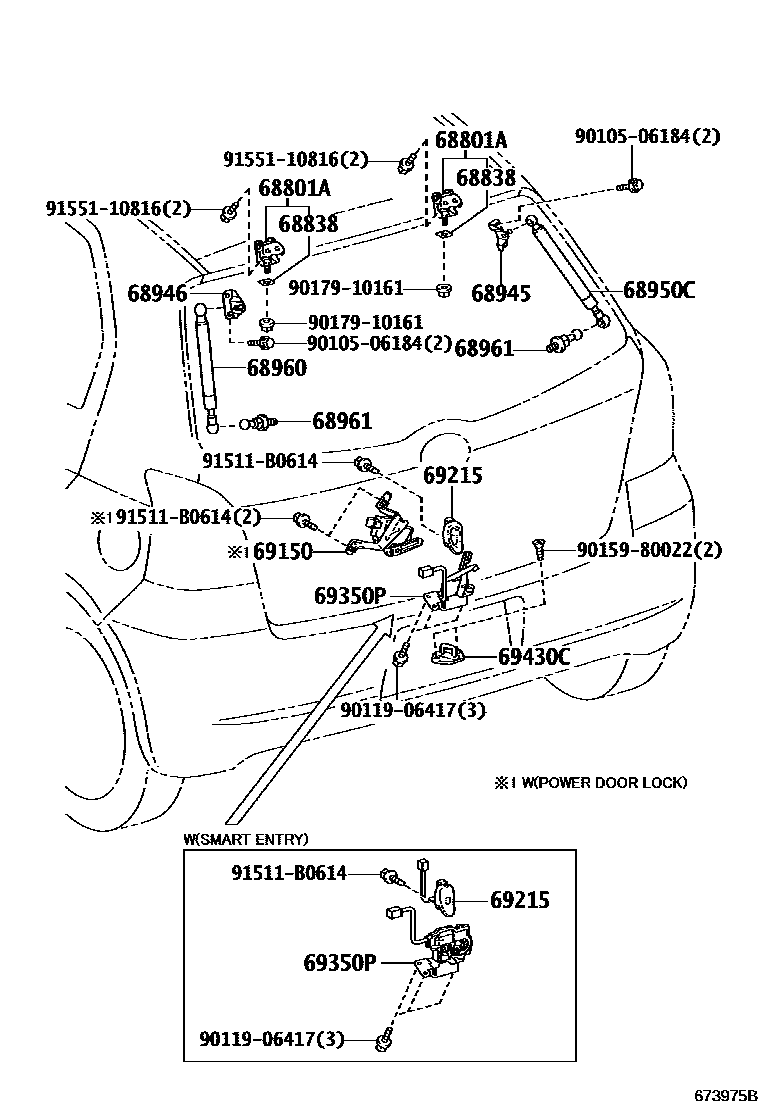 Toyota YARIS 背门锁和背门把手 EPC diagram — 673975B