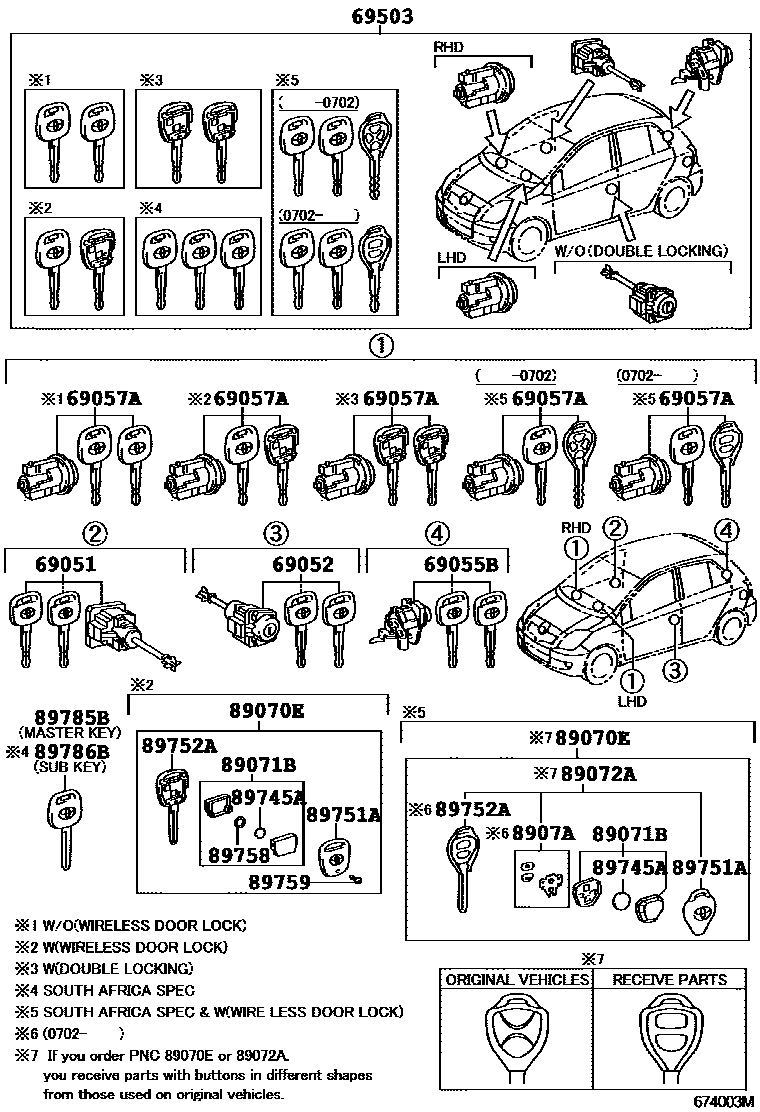 Toyota YARIS 锁芯组件 EPC diagram — 674003M