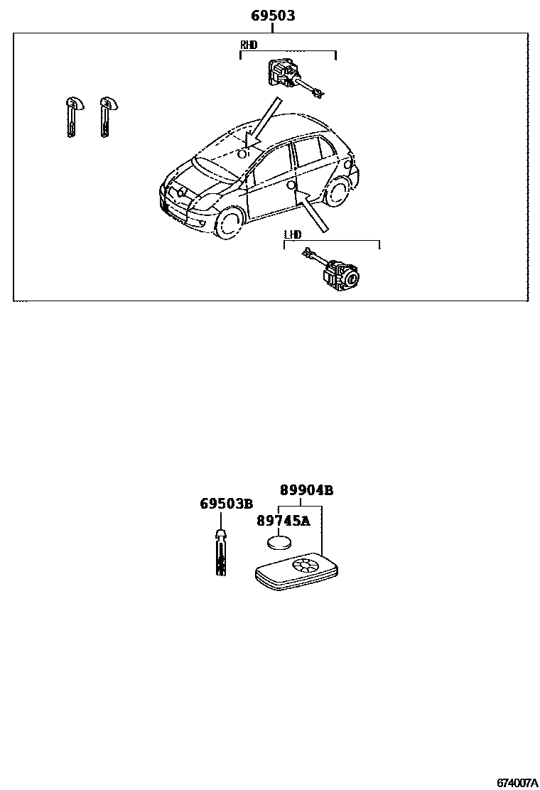 Toyota YARIS 锁芯组件 EPC diagram — 674007A