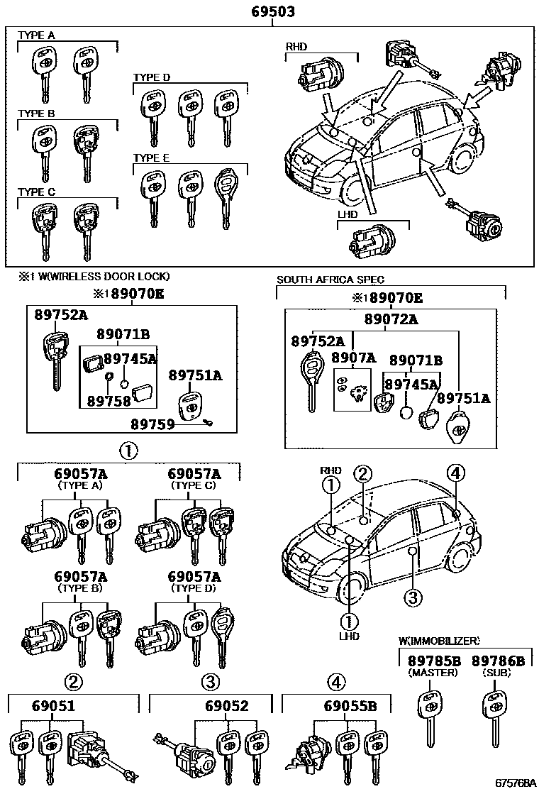 Toyota YARIS 锁芯组件 EPC diagram — 675768A