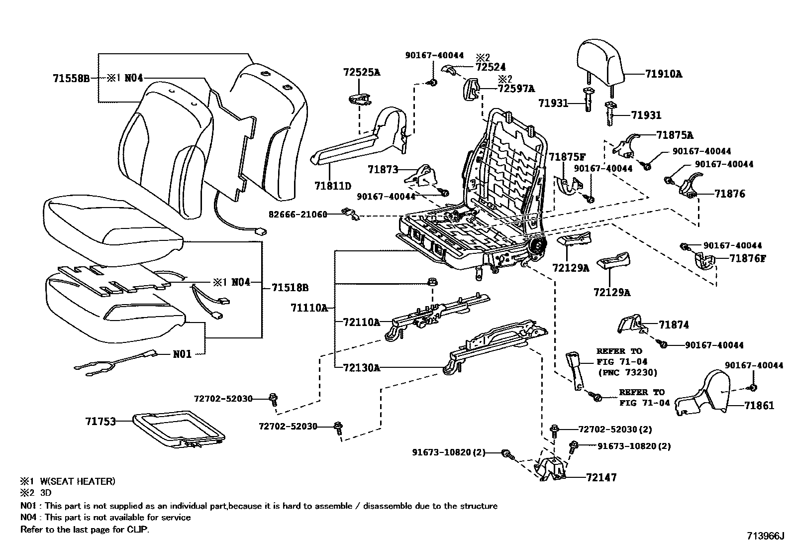 Toyota YARIS 前排座椅和座椅滑轨 EPC diagram — 713966J
