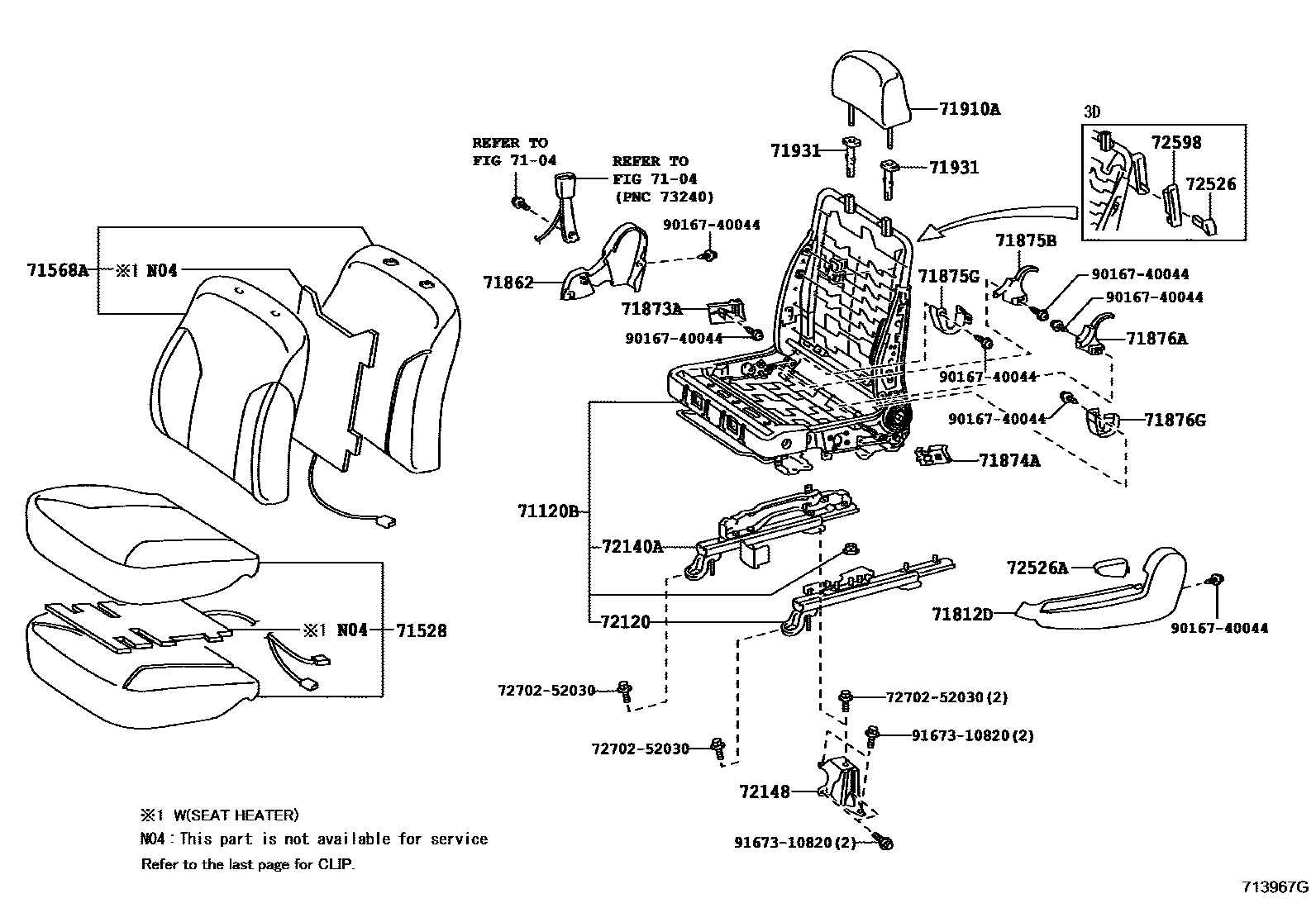 Toyota YARIS 前排座椅和座椅滑轨 EPC diagram — 713967G