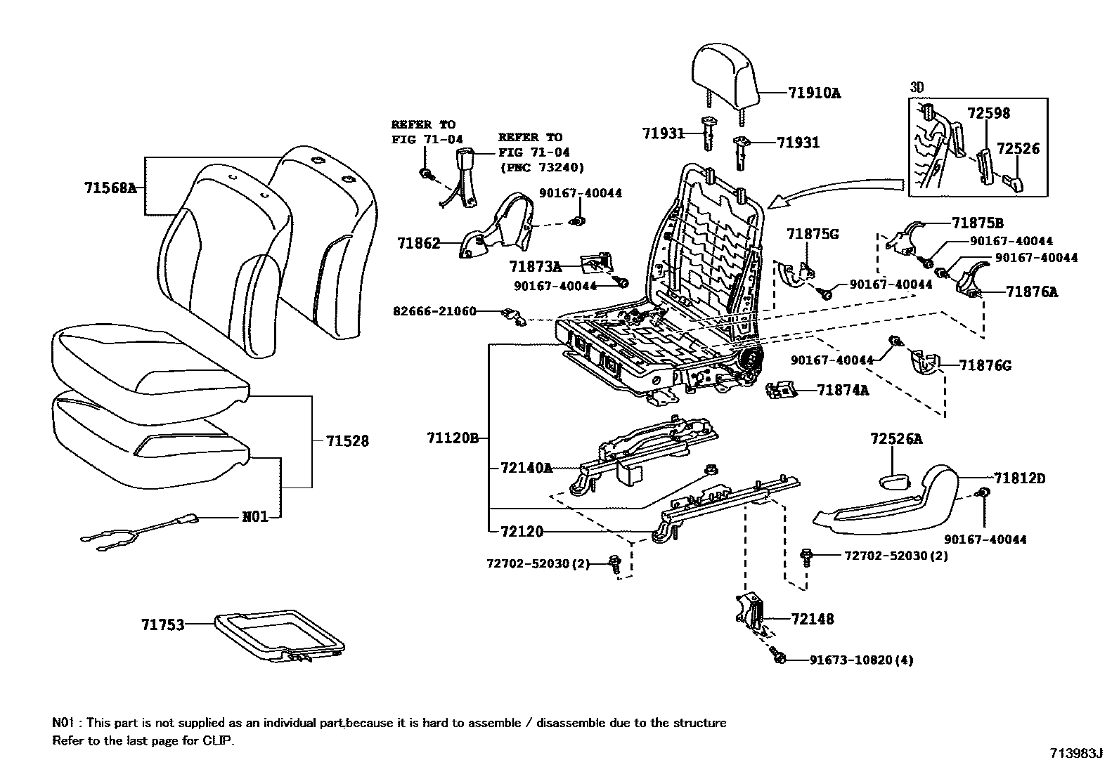 Toyota YARIS 前排座椅和座椅滑轨 EPC diagram — 713983J