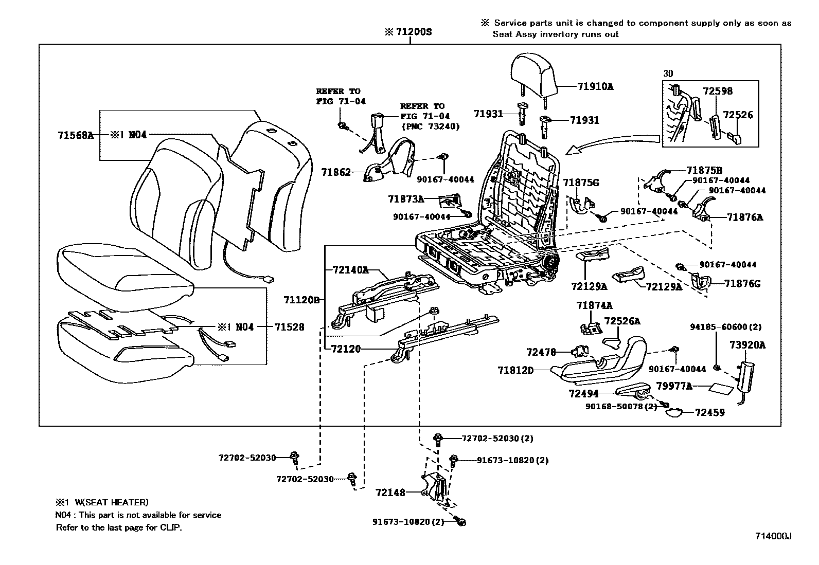 Toyota YARIS 前排座椅和座椅滑轨 EPC diagram — 714000J