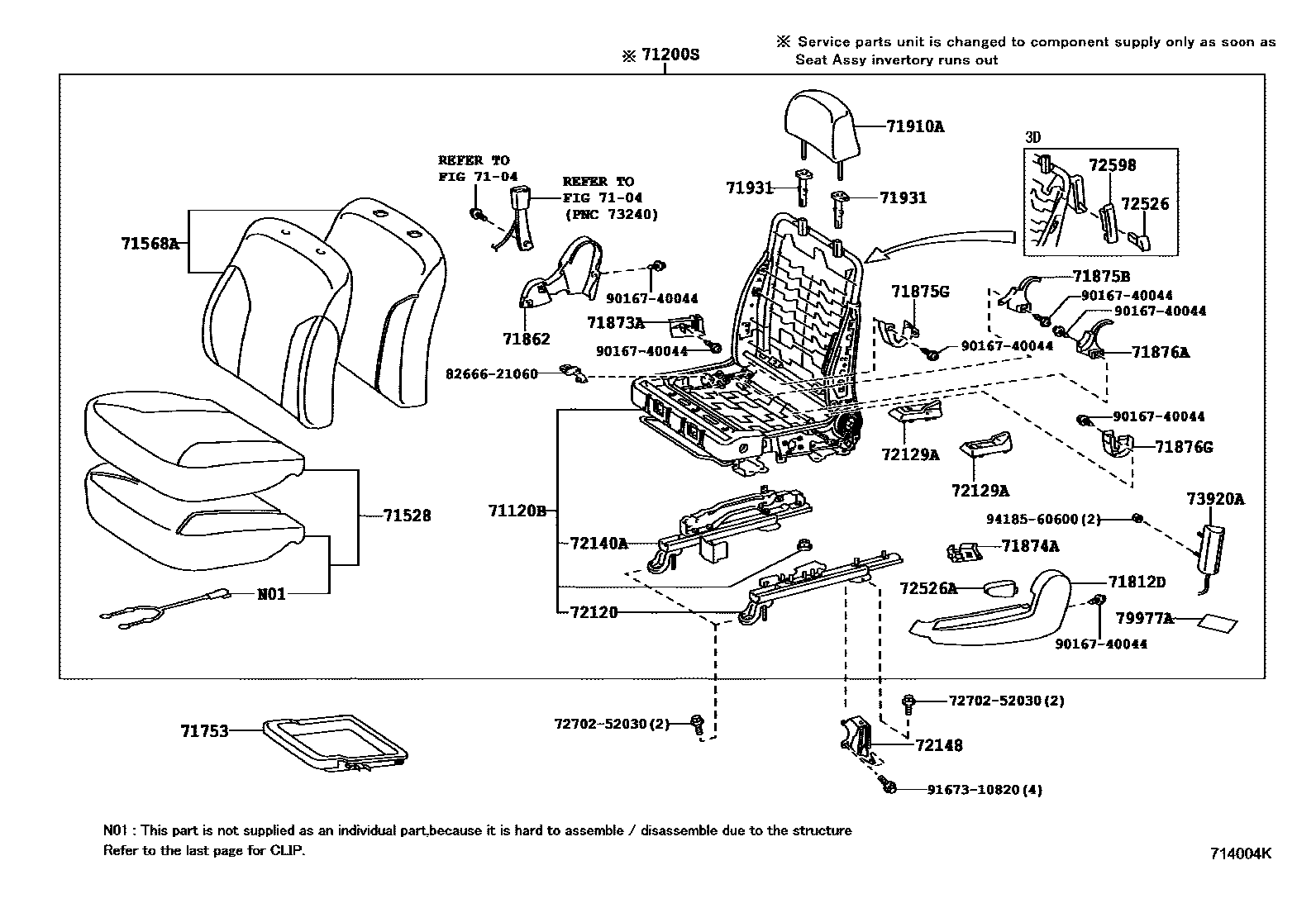Toyota YARIS 前排座椅和座椅滑轨 EPC diagram — 714004K