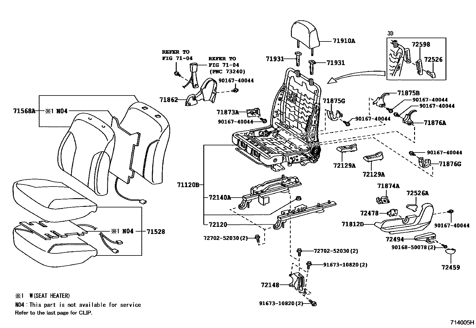 Toyota YARIS 前排座椅和座椅滑轨 EPC diagram — 714005H