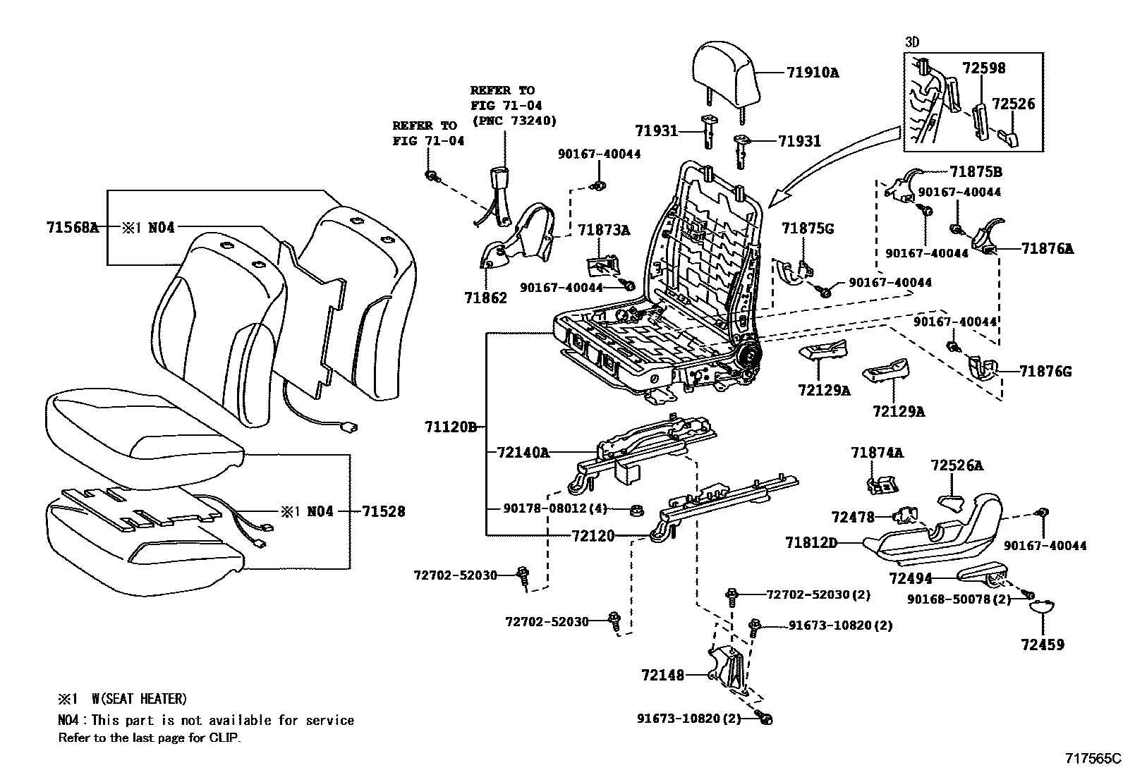 Toyota YARIS 前排座椅和座椅滑轨 EPC diagram — 717565C