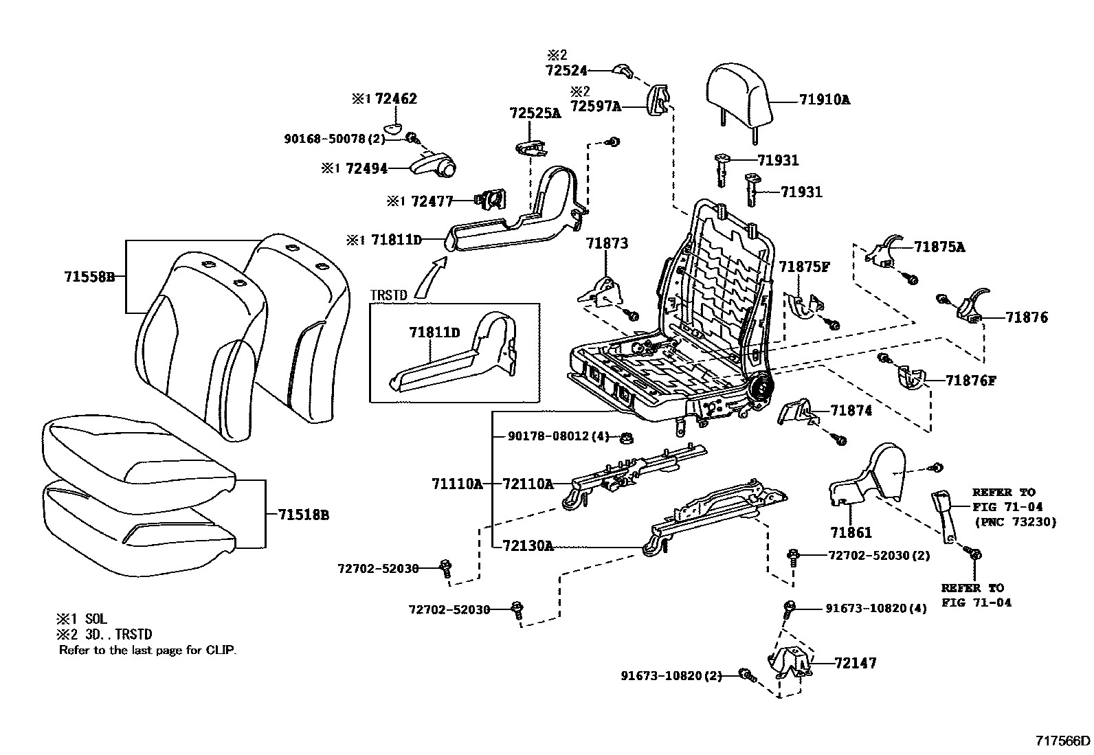 Toyota YARIS 前排座椅和座椅滑轨 EPC diagram — 717566D