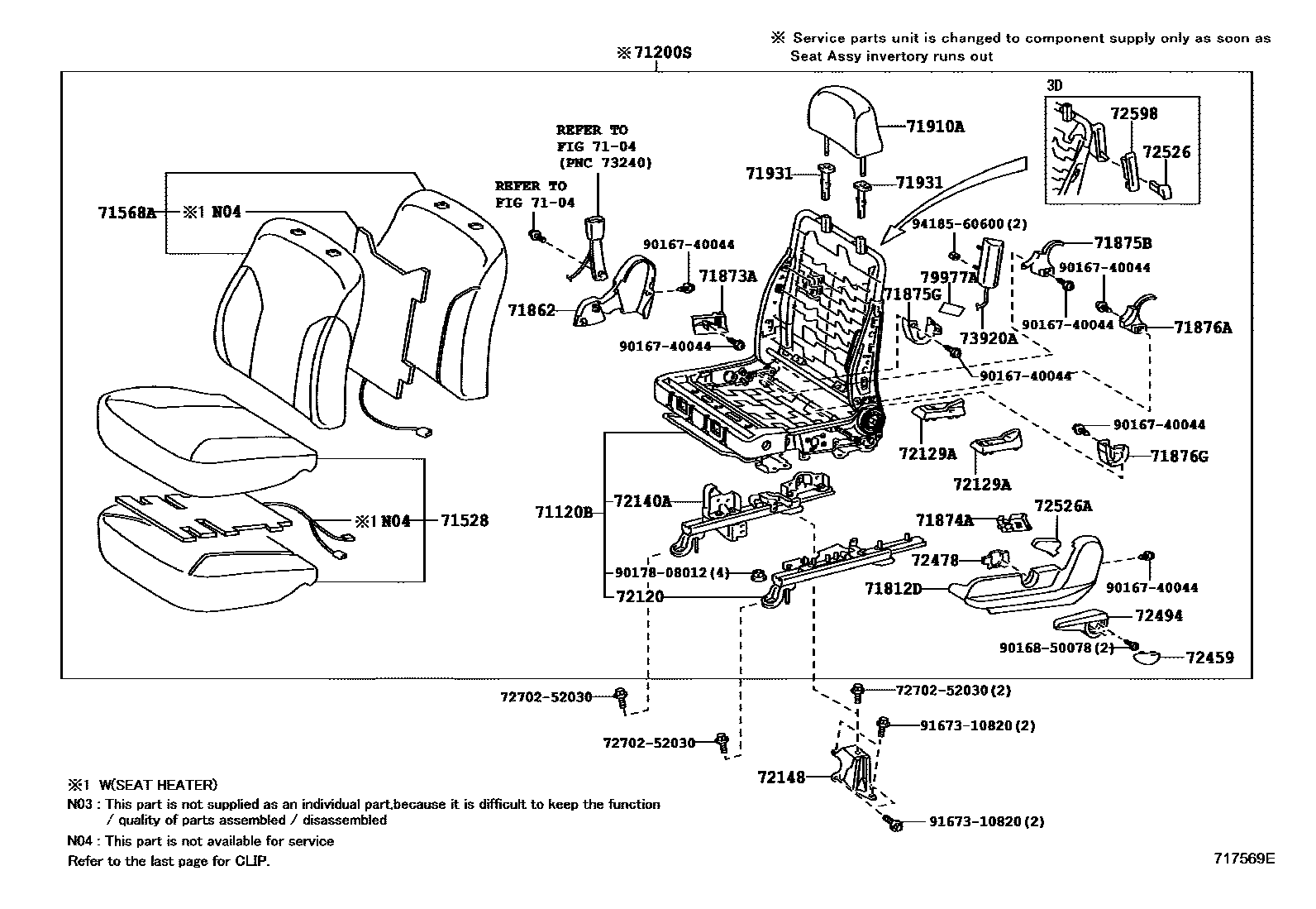 Toyota YARIS 前排座椅和座椅滑轨 EPC diagram — 717569E
